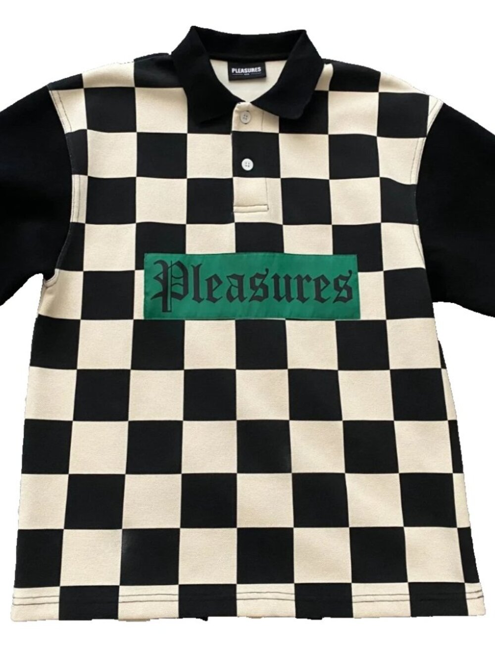 Pleasures Racer Long Sleeve Polo Black White Checkered Boxy Fit Streetwear